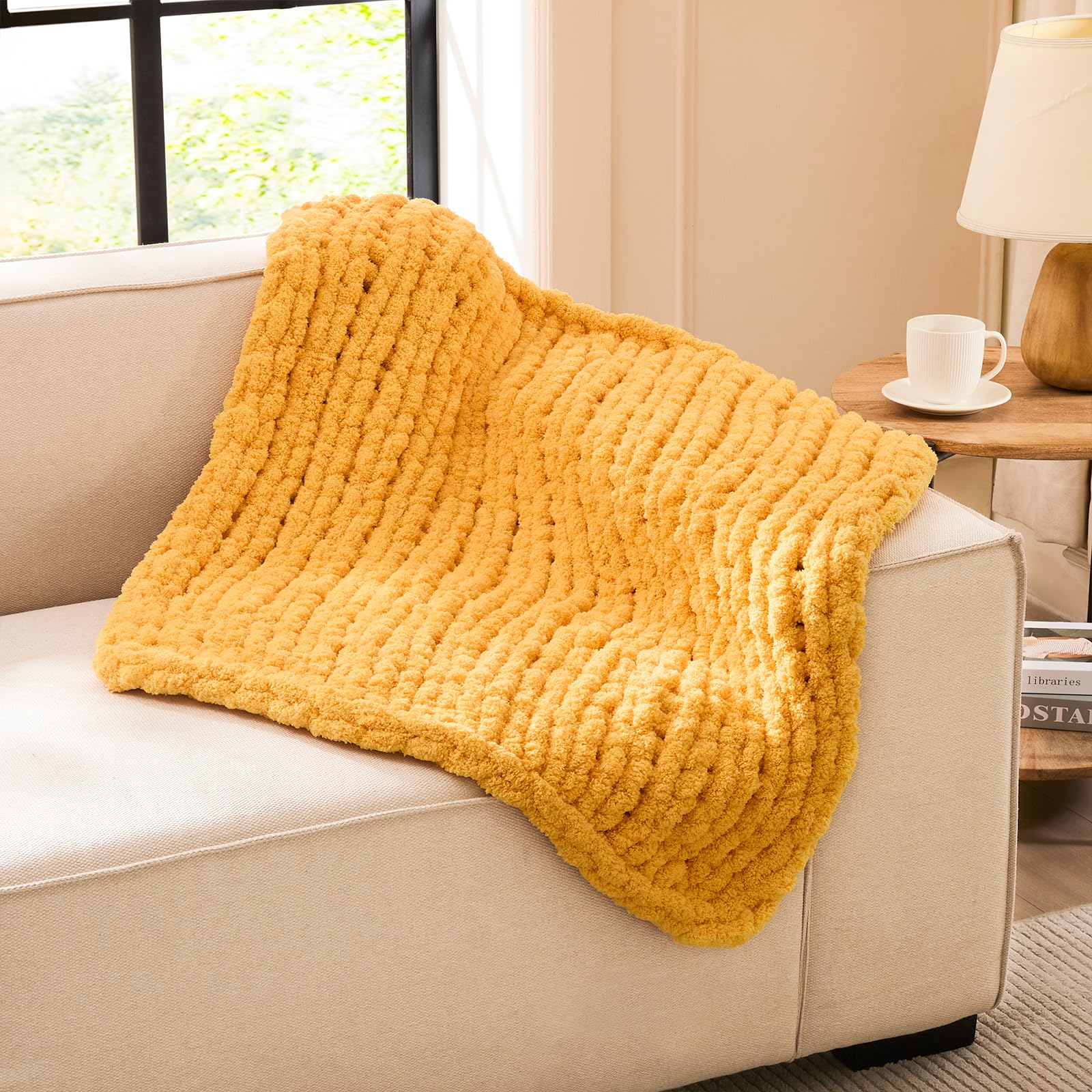 L'AGRATY Chunky Knit Blanket Throw,Soft Chenille Yarn Throw Blanket 50x60，Handmade Cable Knit Crochet Blanket,Large Knit Blankets Chunky Yarn,Rope Knot Throw Blanket for Couch Sofa Bed Home Decor
