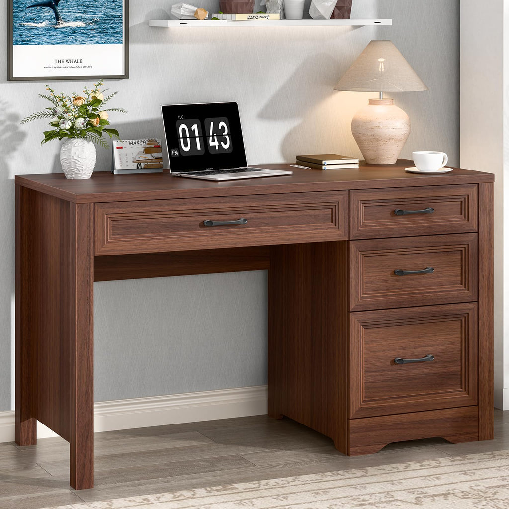 Vabches Farmhouse Executive Desk with Storage and Ample File Drawer, Rustic Large Home Writing Desk for Bedroom, White