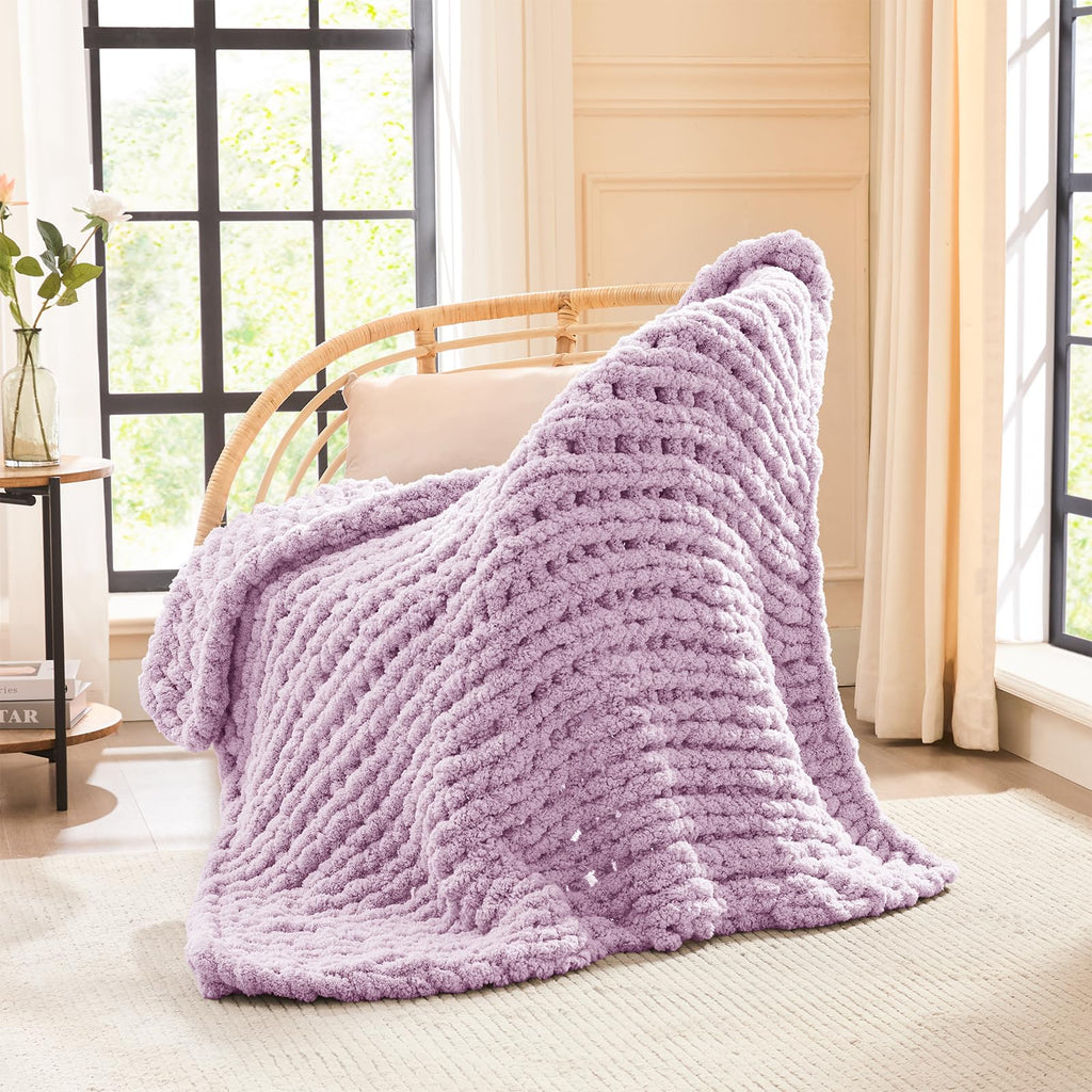 L'AGRATY Chunky Knit Blanket Throw,Soft Chenille Yarn Throw Blanket 50x60，Handmade Cable Knit Crochet Blanket,Large Knit Blankets Chunky Yarn,Rope Knot Throw Blanket for Couch Sofa Bed Home Decor