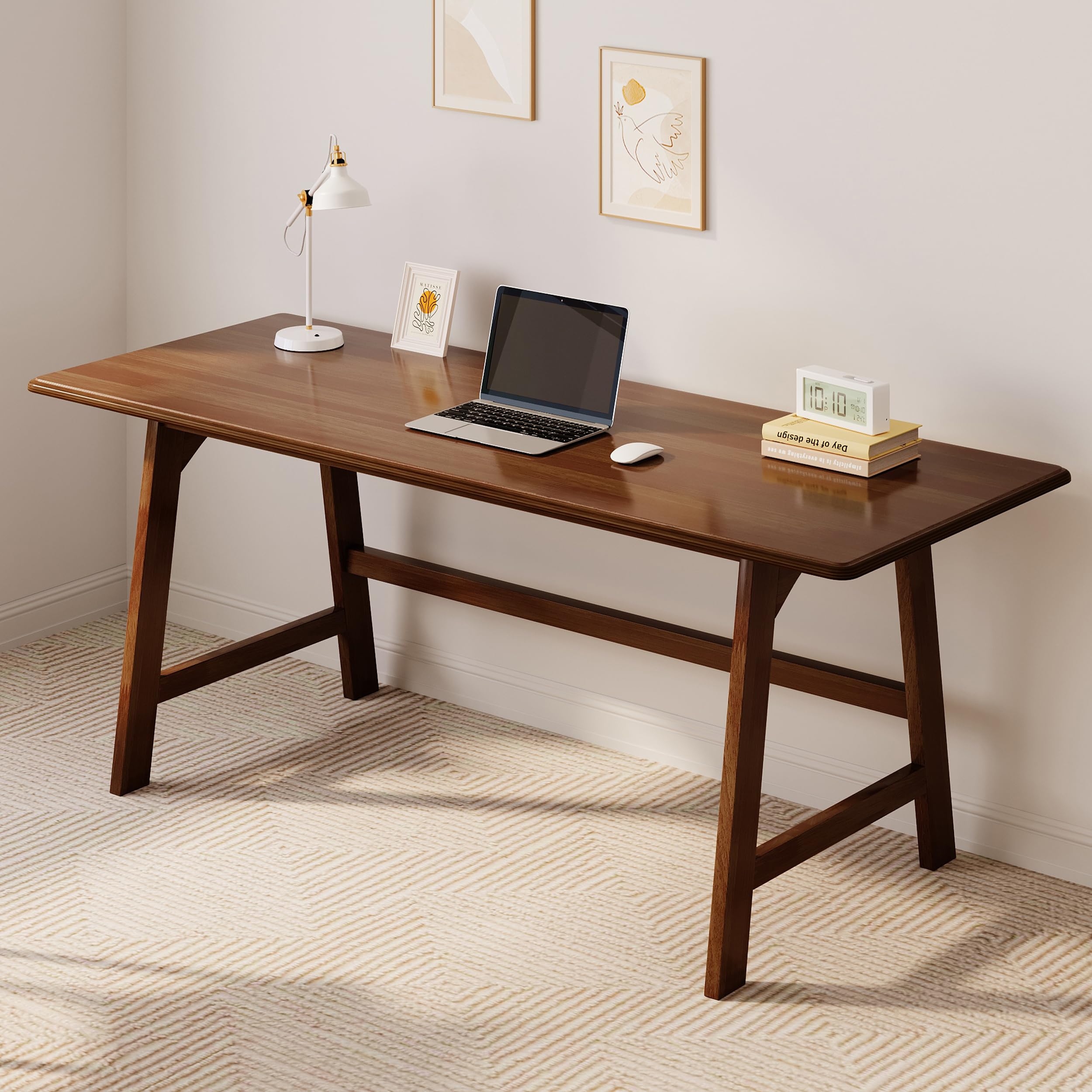 IOTXY Solid Wood Writing Table - 48" W x 24" D Minimalist Computer Desk for Home Office, Work, Study, Creativity, and PC Workstation, White