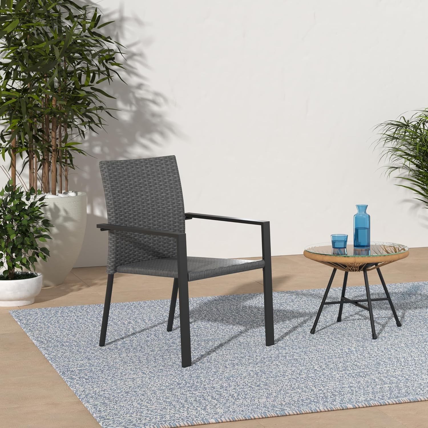 Best Choice Products Set of 2 Stackable Outdoor Wicker Dining Chairs All-Weather Firepit Armchair w/Armrests, Steel Frame for Patio, Deck, Garden, Yard - Gray