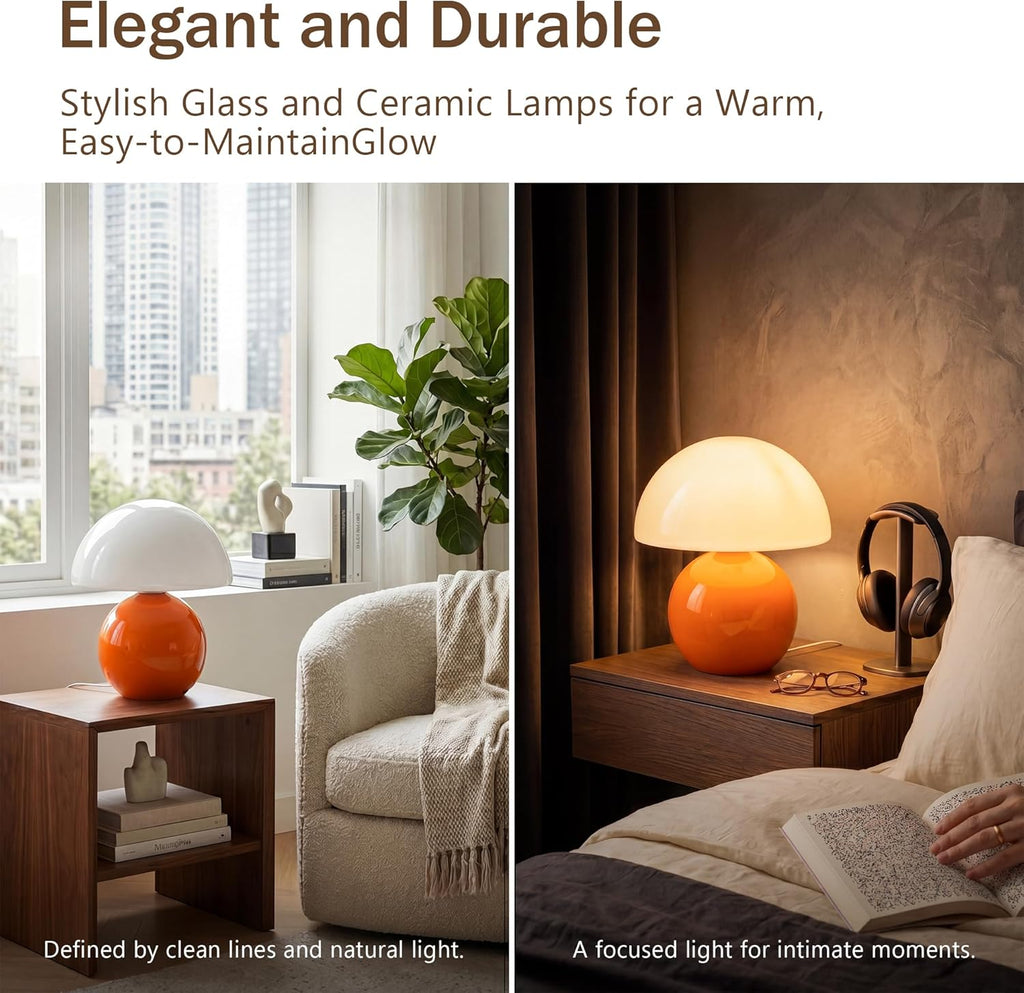 Orange Cute Mini Mid Century Mushroom Table Lamp for Bedroom & Living Room Decor