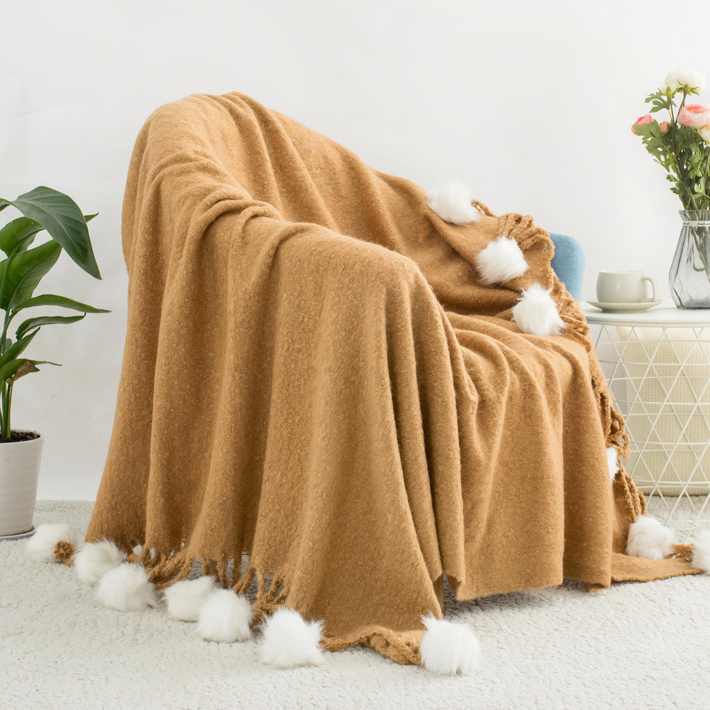 Chunky Knit Blanket Super Soft Cable Fluffy Microfiber Cozy Warm Winter Blankets for Couch Sofa Bed Twin Size 60"X80" Olive Green