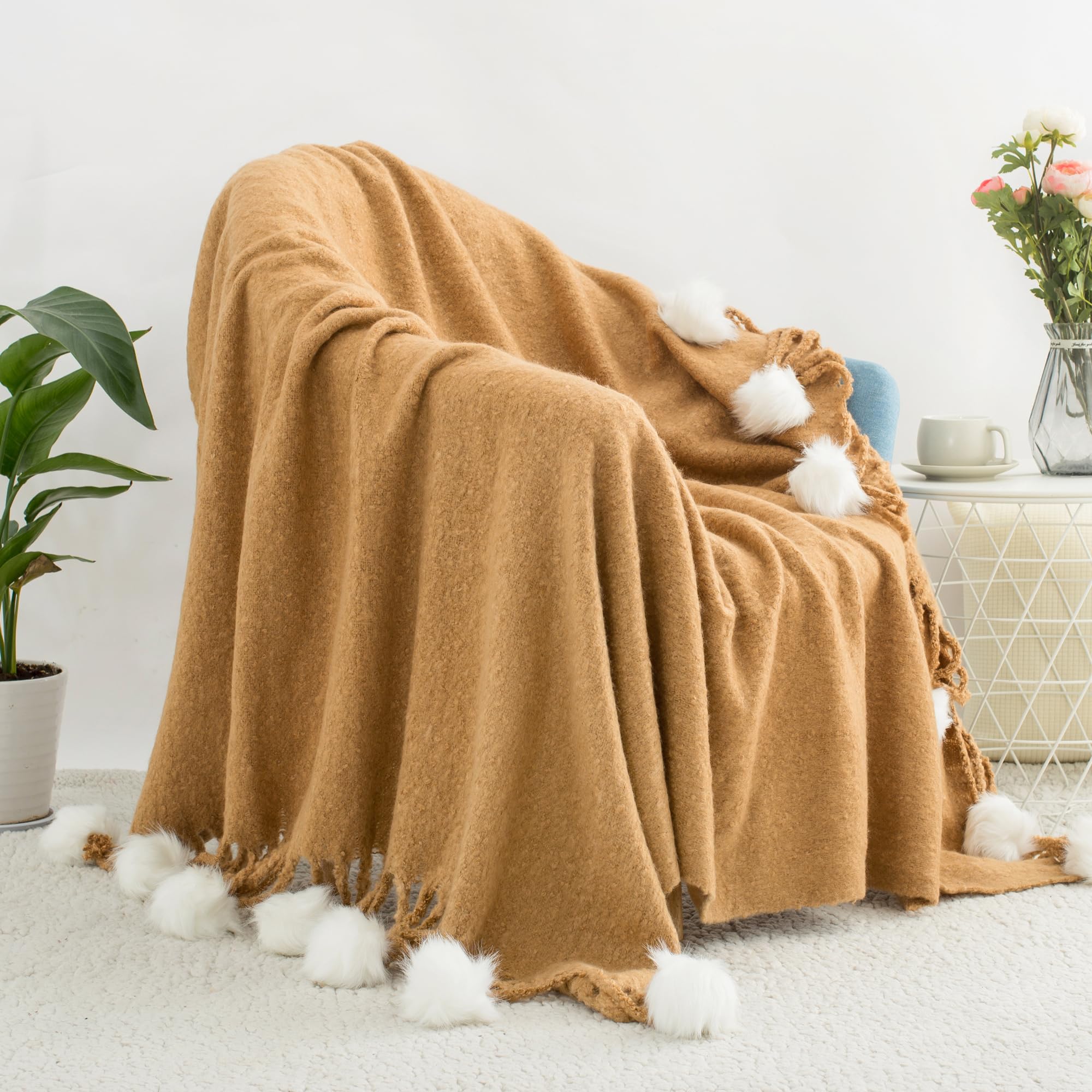Chunky Knit Blanket Super Soft Cable Fluffy Microfiber Cozy Warm Winter Blankets for Couch Sofa Bed Twin Size 60"X80" Olive Green