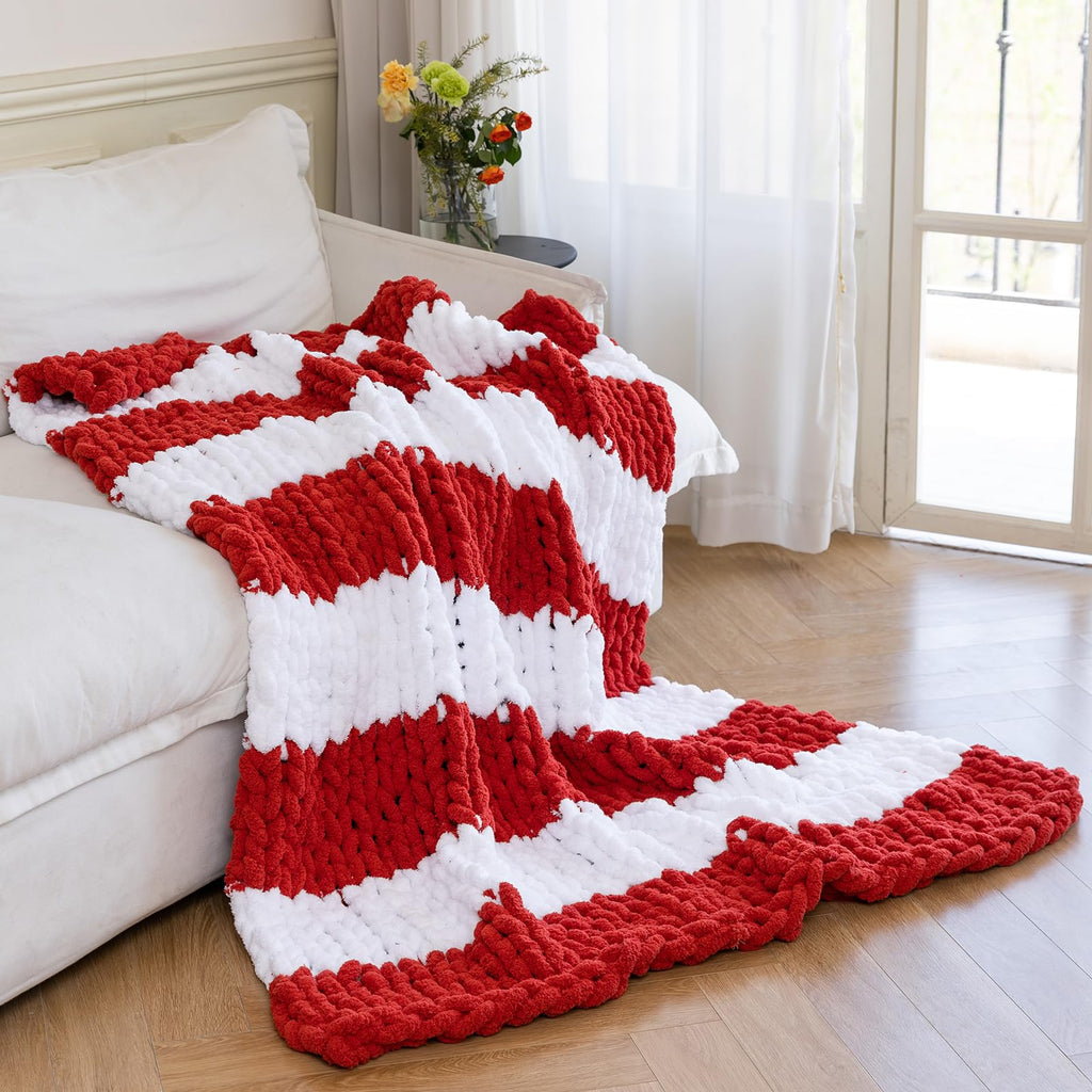 Chunky Knit Blanket - Luxury Soft Cozy 60 * 80 Throw Blanket, 100% Handmade Chenille Yarn Woven Blanket for Couch, Sofa, Home Decor, Gift - Machine Washable (Cream, 60 * 80)
