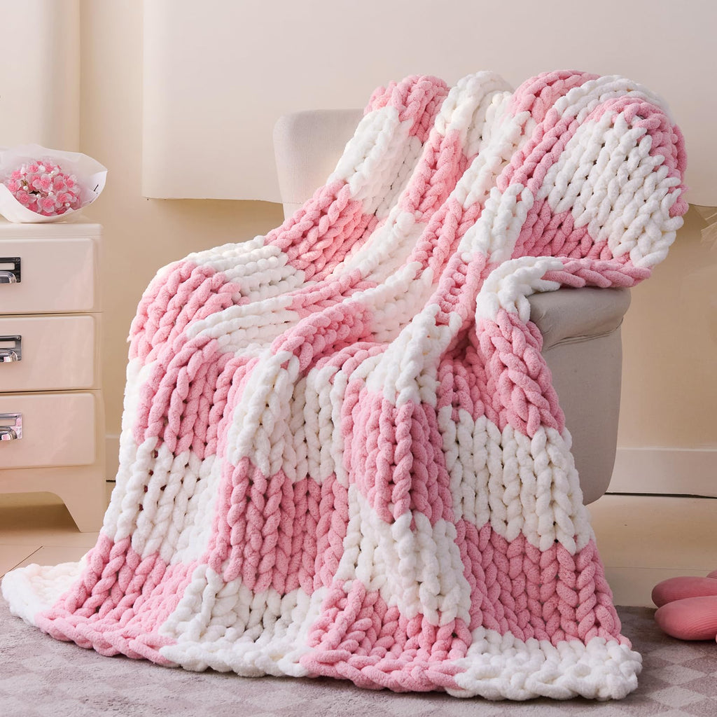 Admitrack Chunky Knit Blanket Throw, 100% Hand Knit Chenille Throw Blanket for Sofa & Home Decor, Soft and Cozy Knitted Throw Blankets (Sage Green，51"x63")