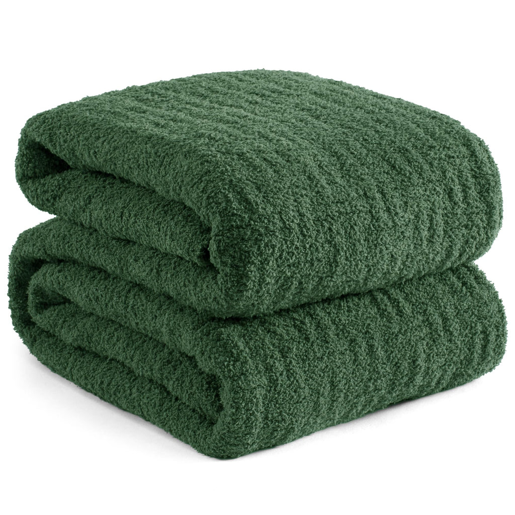 Chunky Knit Blanket Super Soft Cable Fluffy Microfiber Cozy Warm Winter Blankets for Couch Sofa Bed Twin Size 60"X80" Olive Green