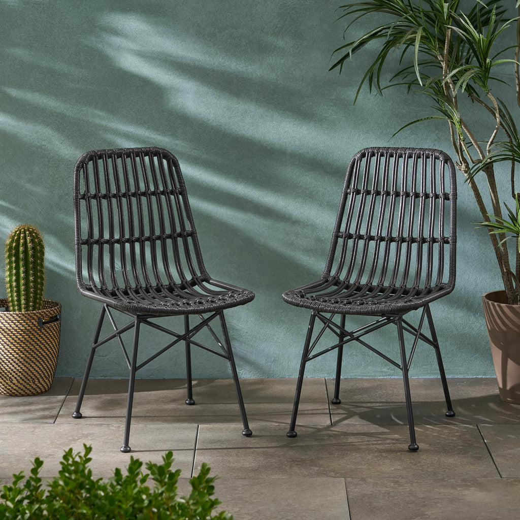 Merax Patio Dining Chairs Set of 2, Outdoor Rattan Dining Chairs for Garden, Poolside, Backyard, Balcony,Light Brown