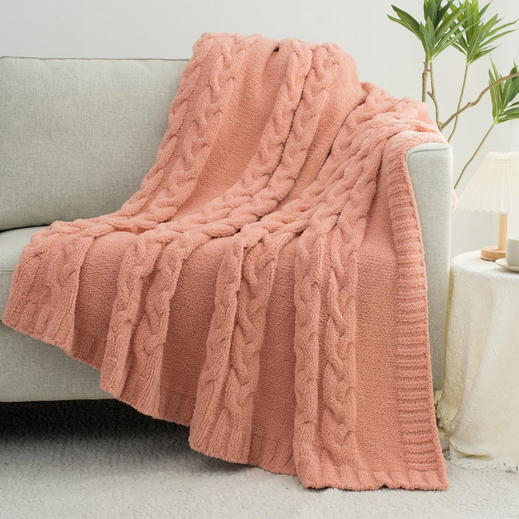 Chunky Knit Blanket Super Soft Cable Fluffy Microfiber Cozy Warm Winter Blankets for Couch Sofa Bed Twin Size 60"X80" Olive Green
