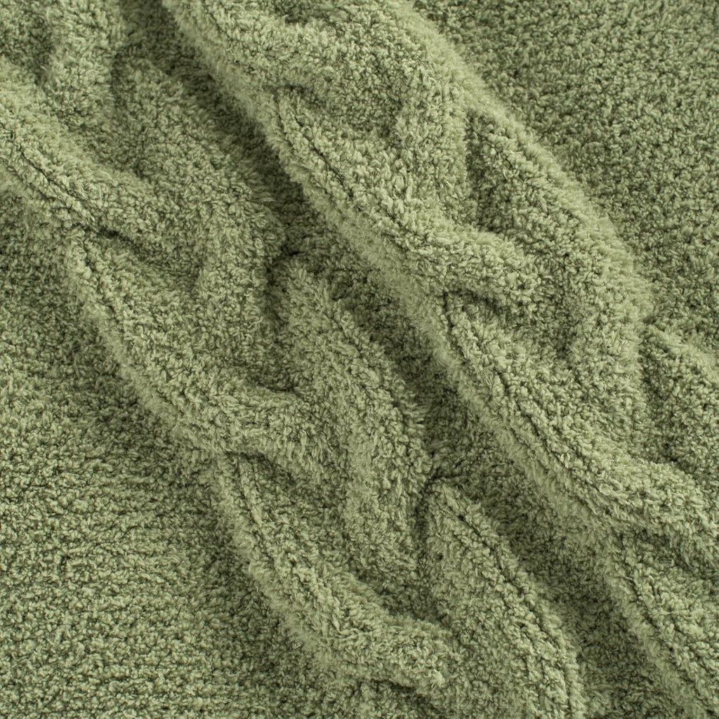 Chunky Knit Blanket Super Soft Cable Fluffy Microfiber Cozy Warm Winter Blankets for Couch Sofa Bed Twin Size 60"X80" Olive Green