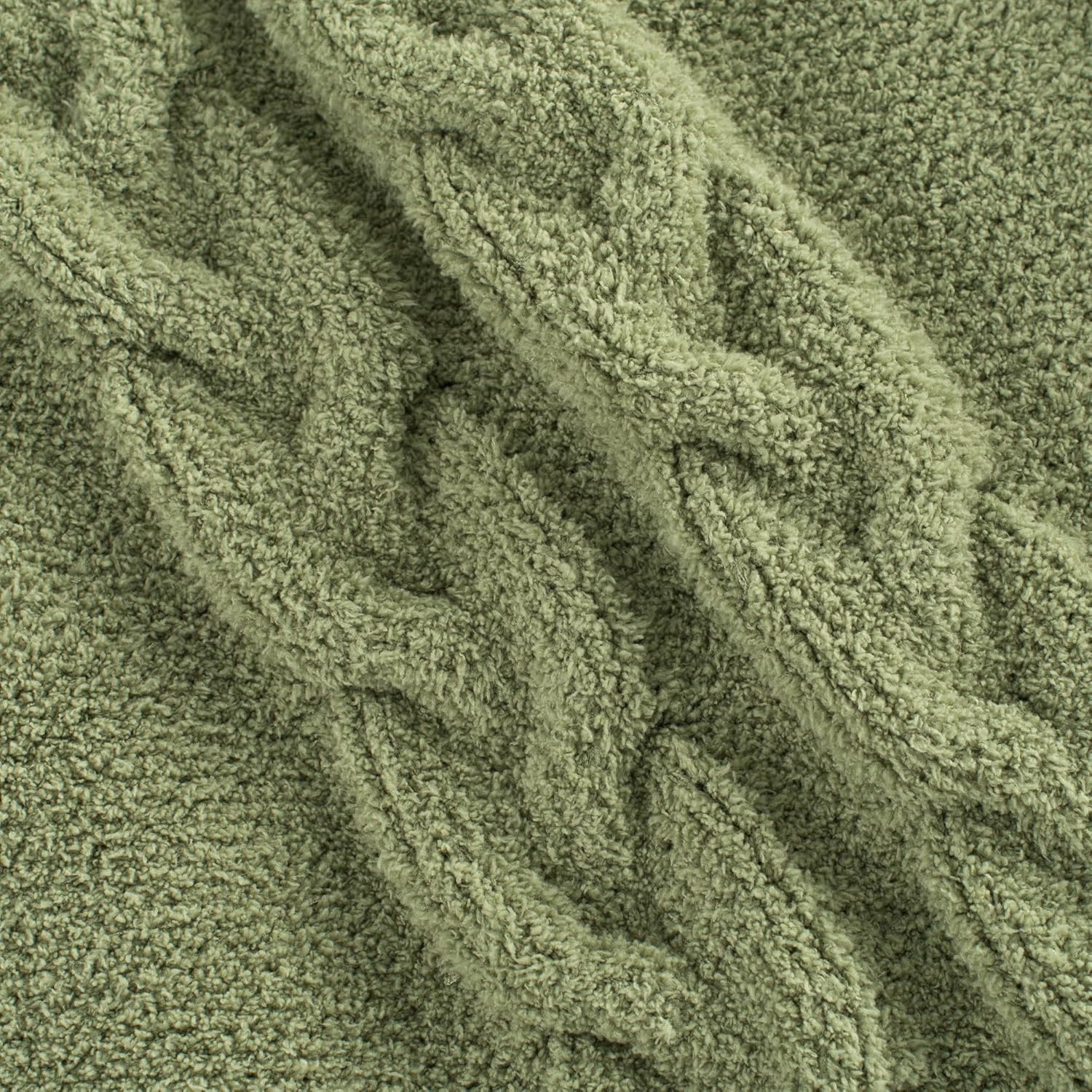 Chunky Knit Blanket Super Soft Cable Fluffy Microfiber Cozy Warm Winter Blankets for Couch Sofa Bed Twin Size 60"X80" Olive Green