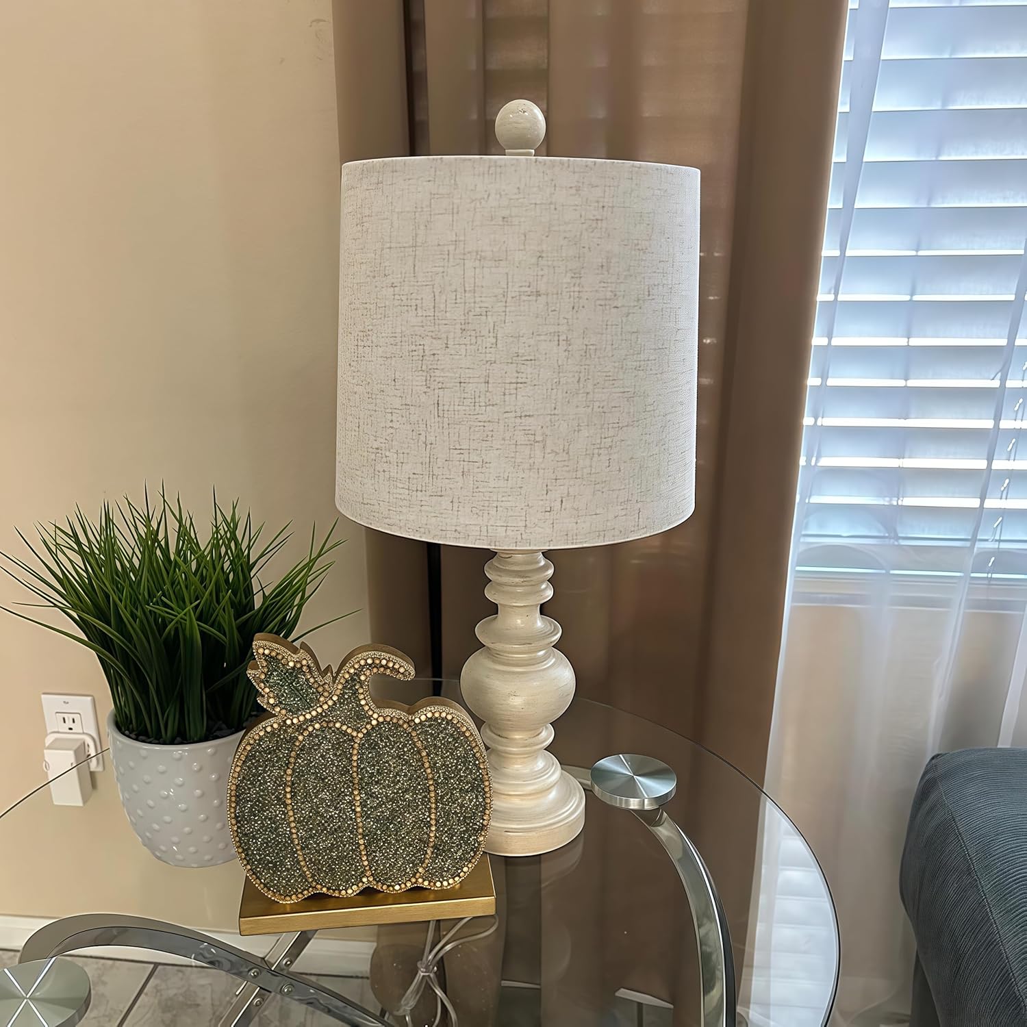 Set of 2 Rustic Farmhouse Linen Table Lamps for Bedroom & Living Room Decor