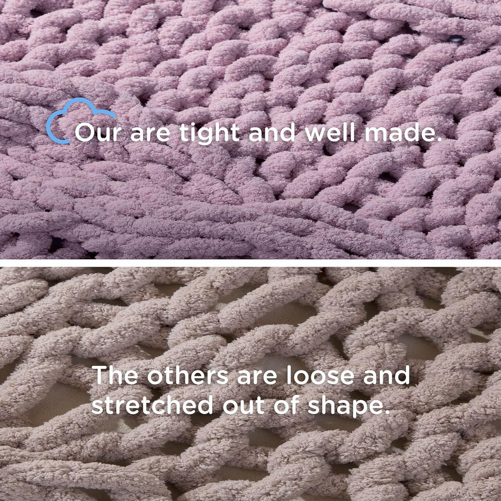 Chunky Knit Blanket Throw - 100% Hand Knitted Chunky Soft Throw Blanket for Couch, Thick and Warm Blanket for Winter, Purple, 50x60 Inches