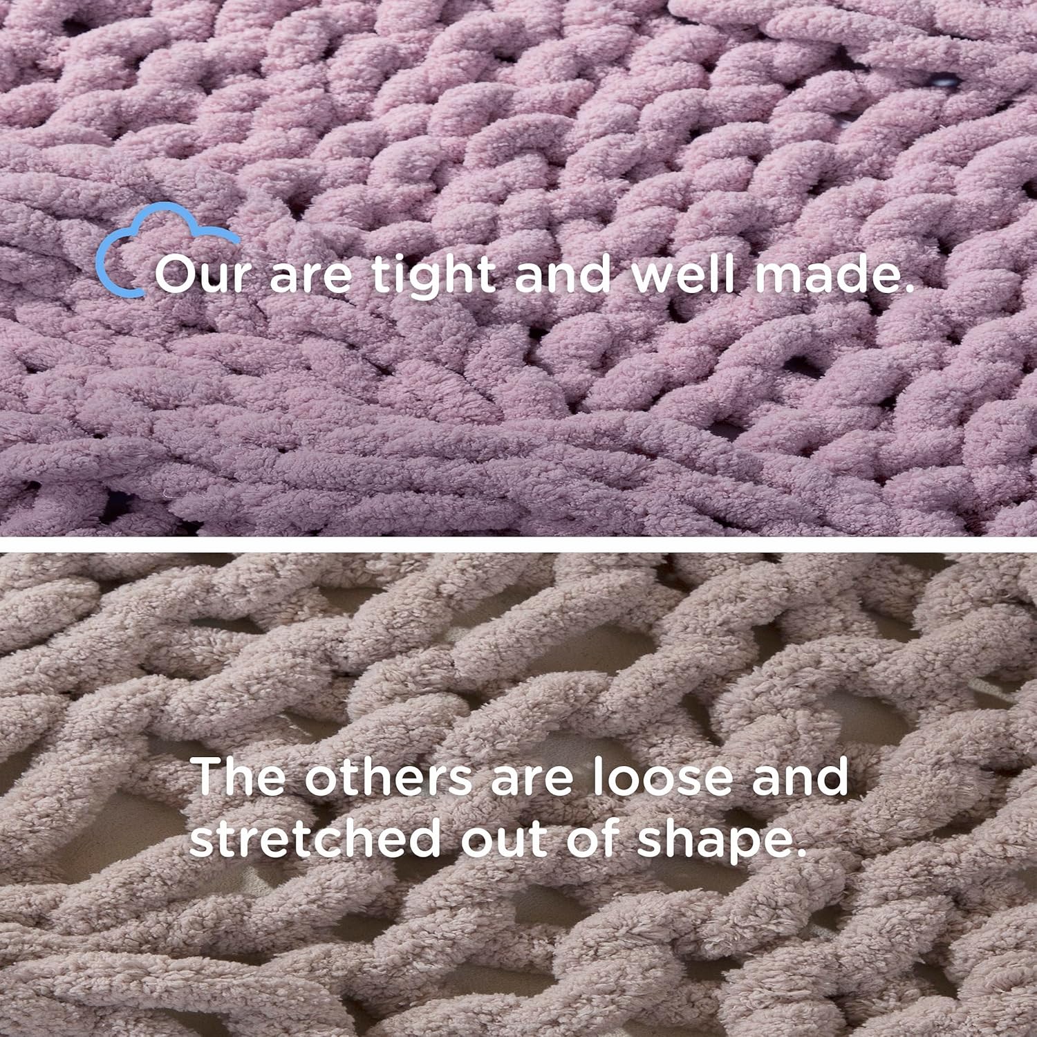 Chunky Knit Blanket Throw - 100% Hand Knitted Chunky Soft Throw Blanket for Couch, Thick and Warm Blanket for Winter, Purple, 50x60 Inches