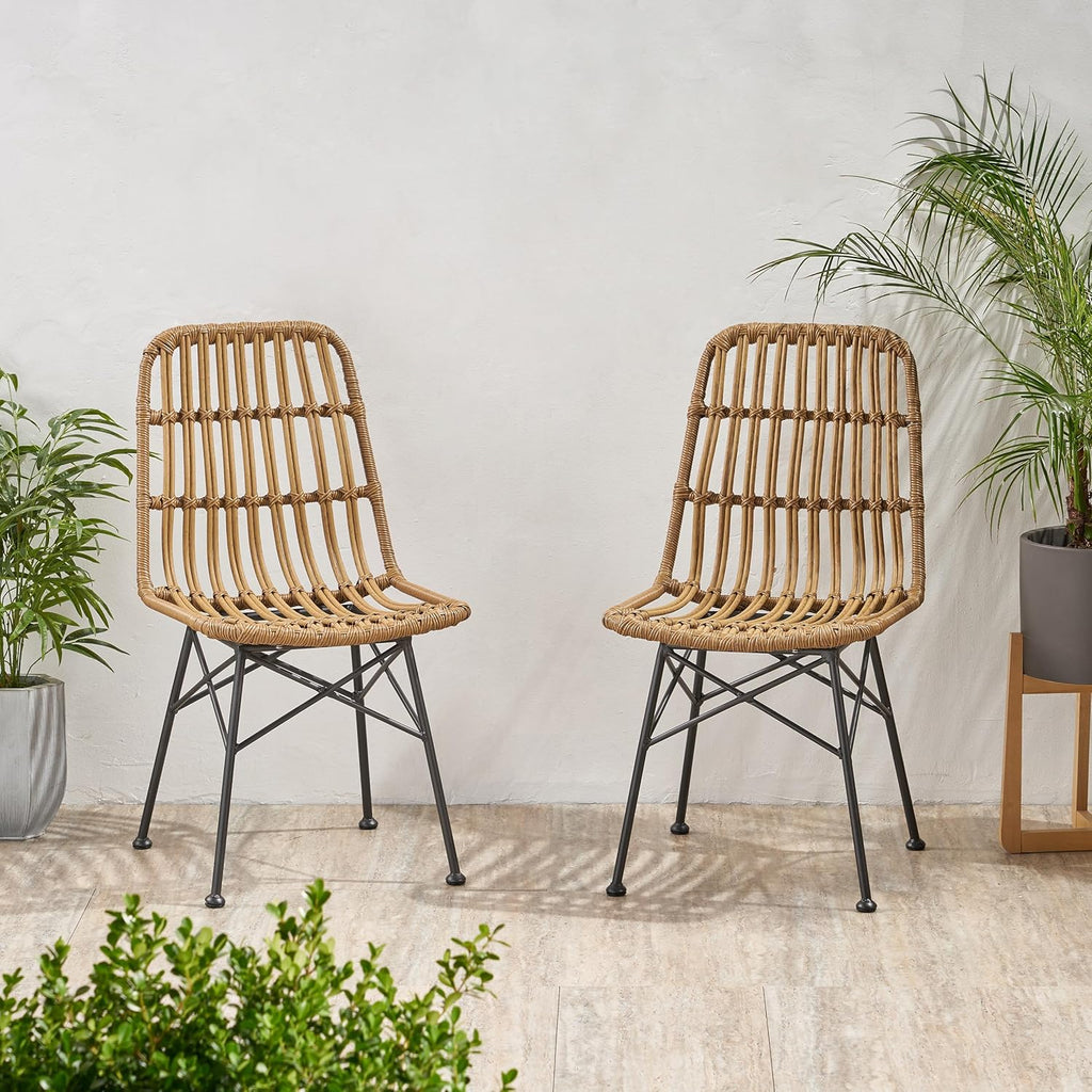 Merax Patio Dining Chairs Set of 2, Outdoor Rattan Dining Chairs for Garden, Poolside, Backyard, Balcony,Light Brown