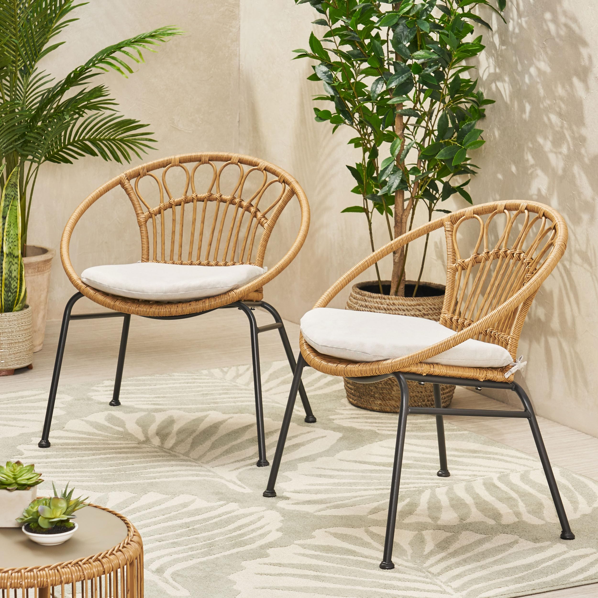 Merax Patio Dining Chairs Set of 2, Outdoor Rattan Dining Chairs for Garden, Poolside, Backyard, Balcony,Light Brown