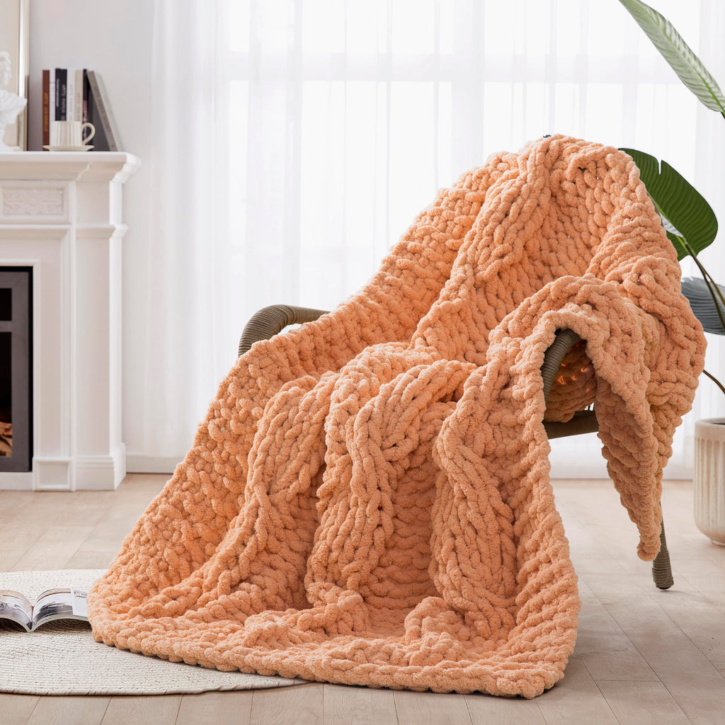 Chunky Knit Blanket Throw - 100% Hand Knitted Chunky Soft Throw Blanket for Couch, Thick and Warm Blanket for Winter, Purple, 50x60 Inches