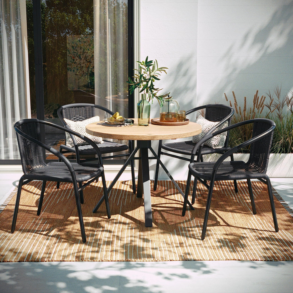 EMMA + OLIVER Set of 2 Modern PE Rattan Stack Chairs, Indoor/Outdoor Patio Dining Chairs, No Assembly Required, Brown