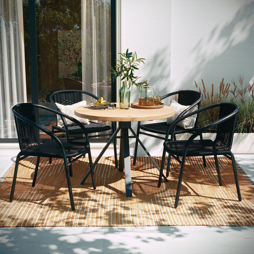 EMMA + OLIVER Set of 2 Modern PE Rattan Stack Chairs, Indoor/Outdoor Patio Dining Chairs, No Assembly Required, Brown