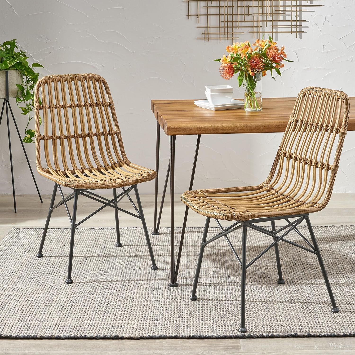 Merax Patio Dining Chairs Set of 2, Outdoor Rattan Dining Chairs for Garden, Poolside, Backyard, Balcony,Light Brown