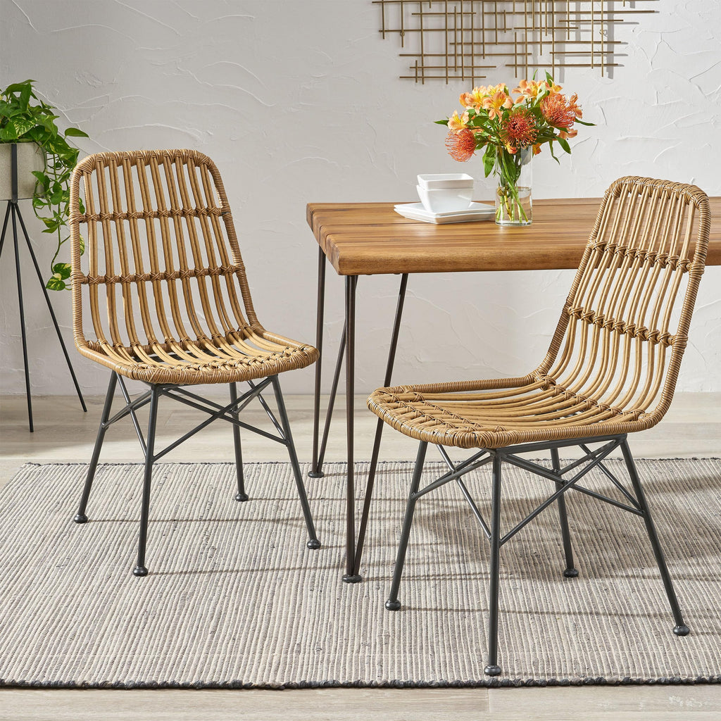 Merax Patio Dining Chairs Set of 2, Outdoor Rattan Dining Chairs for Garden, Poolside, Backyard, Balcony,Light Brown