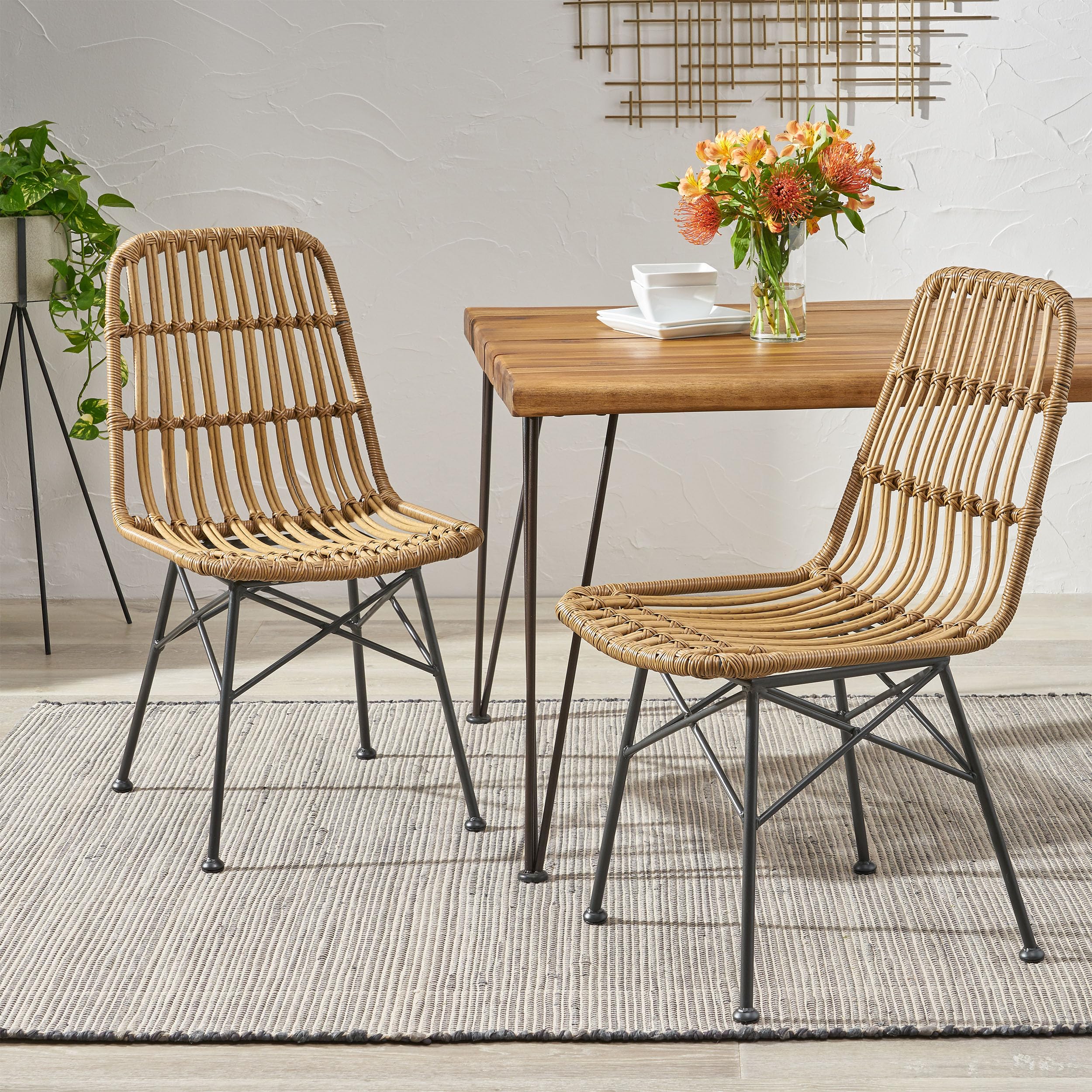 Merax Patio Dining Chairs Set of 2, Outdoor Rattan Dining Chairs for Garden, Poolside, Backyard, Balcony,Light Brown