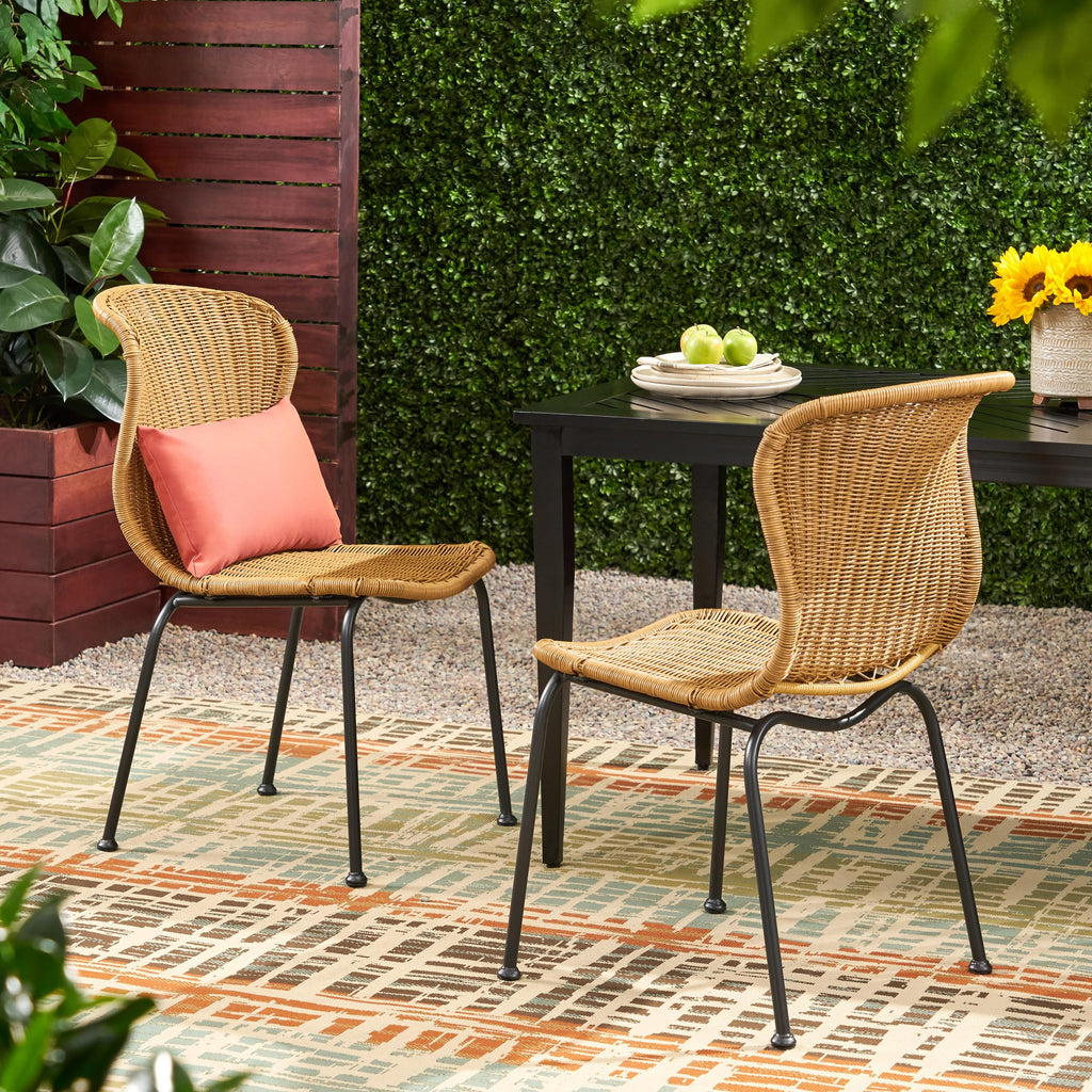 Merax Patio Dining Chairs Set of 2, Outdoor Rattan Dining Chairs for Garden, Poolside, Backyard, Balcony,Light Brown